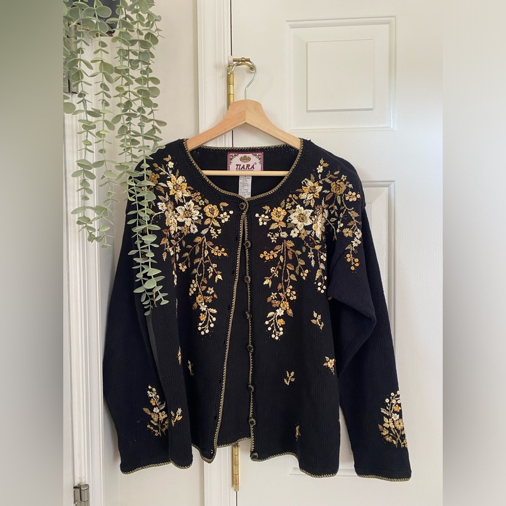Tiara international embroidered cardigan